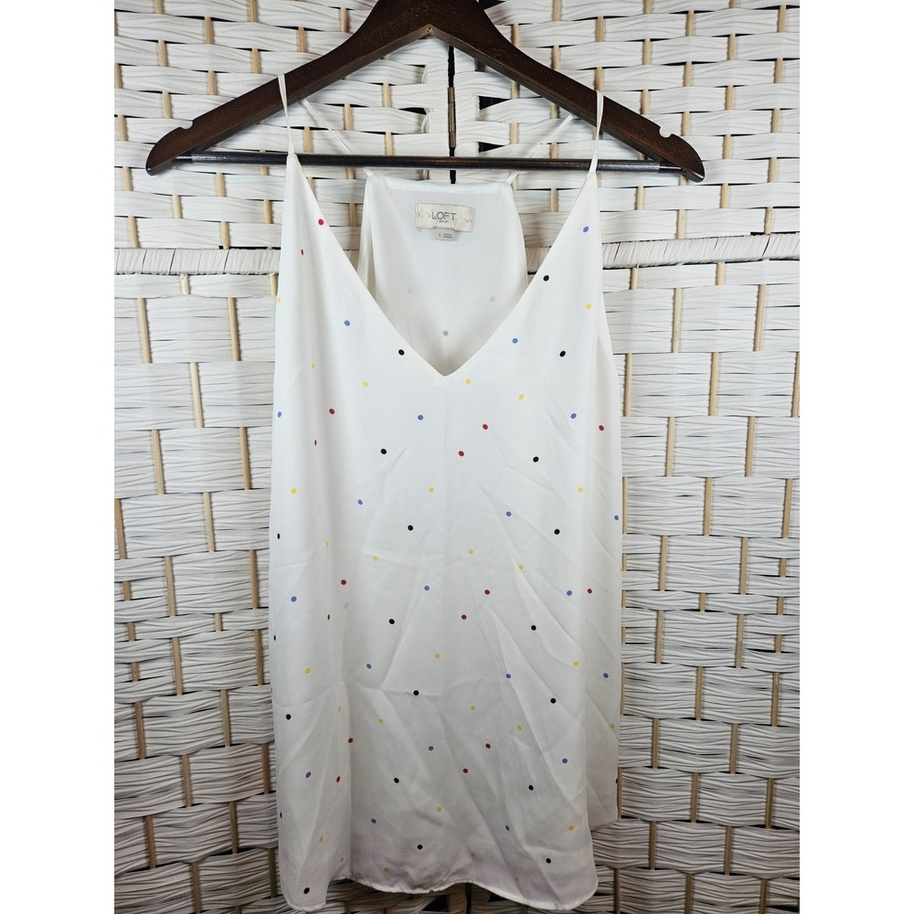 Loft Womens White Sleeveless Lined Polka Dot Blouse Sz S Casual Classic Vacation